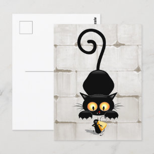 Katt och mus med ost Roligt Tecknade figurer Vykort