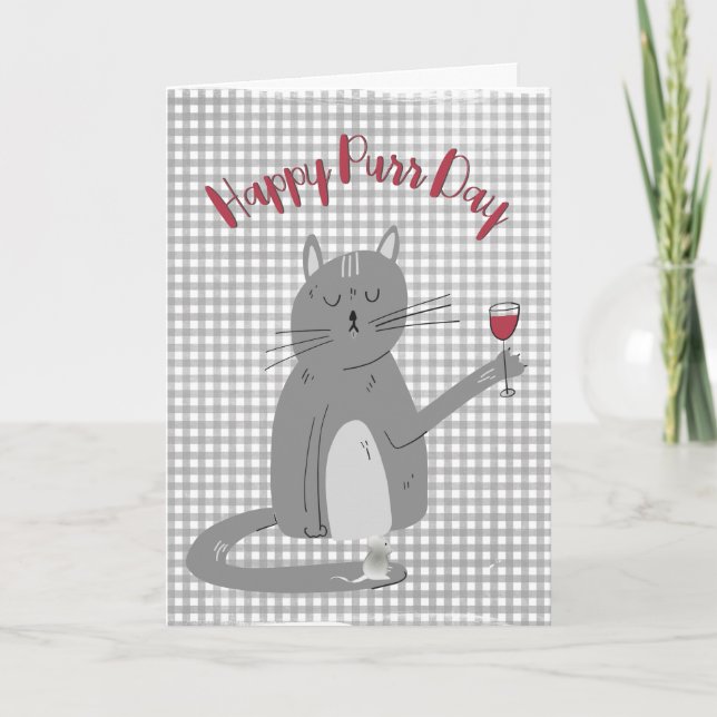 Katt och mus med Vin glasfågel Kort (Framsida)