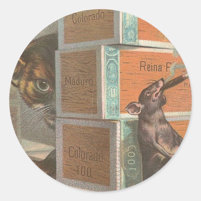 Katt och mus runt klistermärke (Framsida)