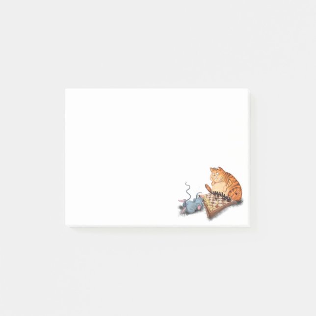 Katt och mus som spelar schack Funny Sticky Notes Post-it Block (Framsida)