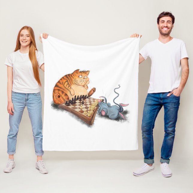Katt och mus som spelar schess Fleece Blanket (På plats)