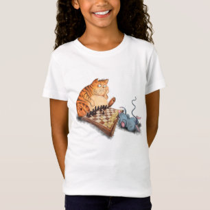 Katt och mus som spelar schess-Tecknad Funny T-shi T Shirt
