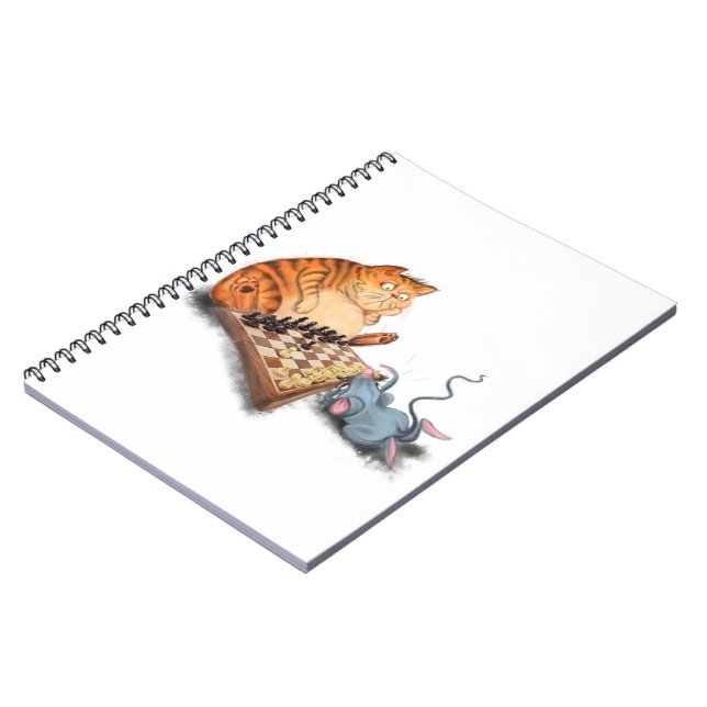 Katt och mus som spelar schess Tecknad Teckning Fu Anteckningsbok (Vänstra Sidan)