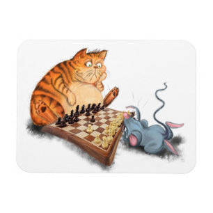 Katt och mus som spelar schess Tecknad Teckning Fu Magnet