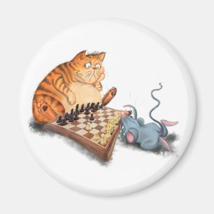 Katt och mus som spelar schess Tecknad Teckning Fu Magnet