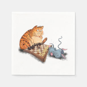Katt och mus som spelar schess Tecknad Teckning Fu Pappersservett