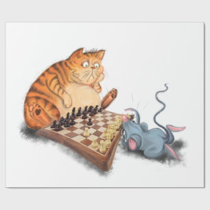 Katt och mus som spelar schess Tecknad Teckning Fu Presentpapper