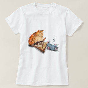 Katt och mus som spelar schess Tecknad Teckning Fu T Shirt