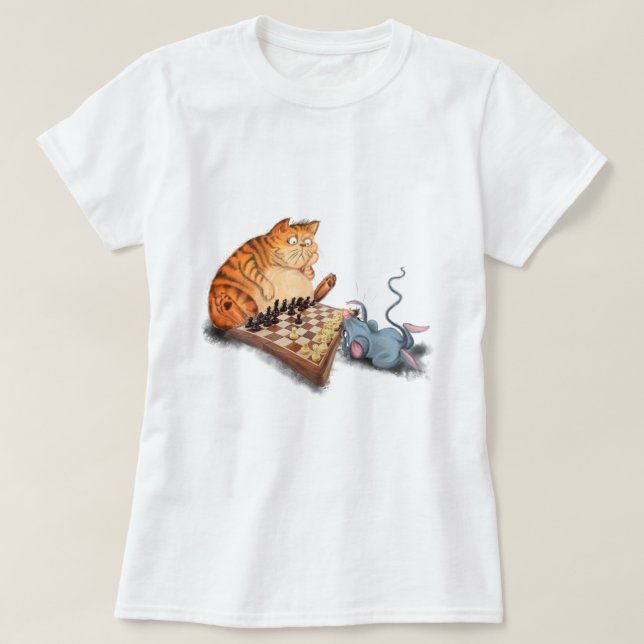 Katt och mus som spelar schess Tecknad Teckning Fu T Shirt (Design framsida)
