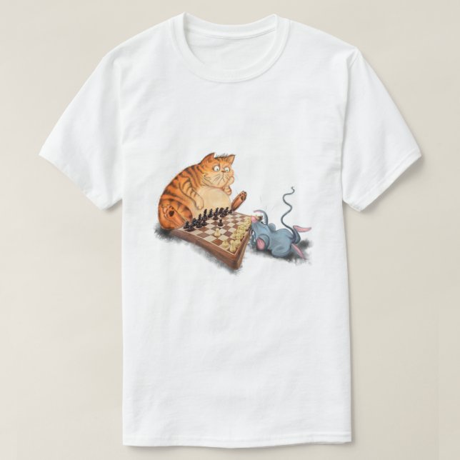 Katt och mus som spelar schess Tecknad Teckning Fu T Shirt (Design framsida)