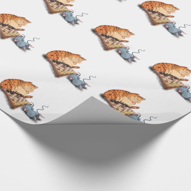 Katt och mus som spelar schess Tecknad Teckning Ro Presentpapper (Hörn)