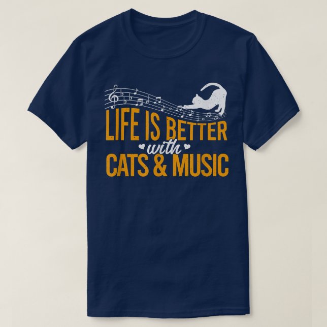 Katt och musik - bättre kläder och musik  t shirt (Design framsida)