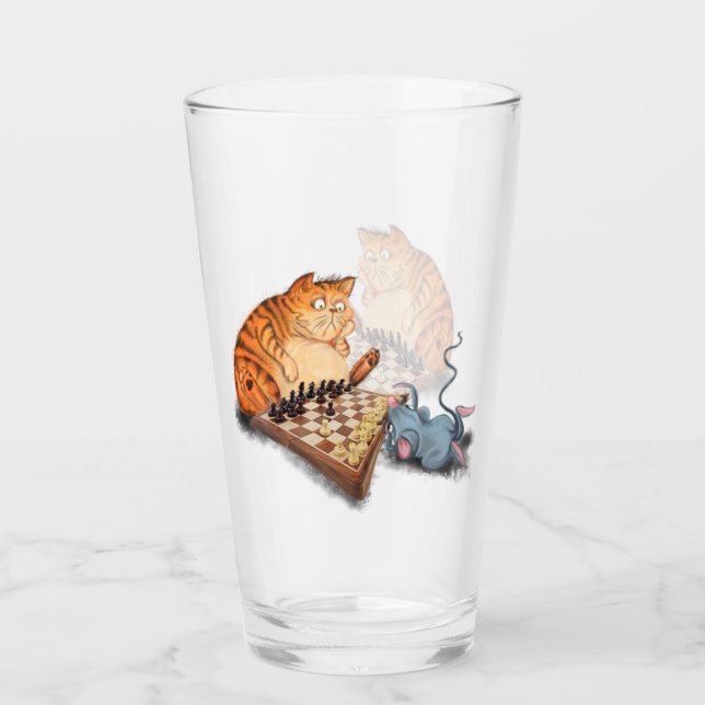 Katt- och musslor som spelar schack-underbart glas (Framsida)