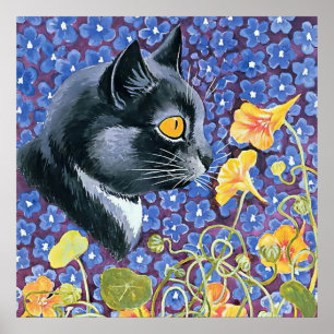 "Katt och Nasturtiums" av Louis Wain Poster