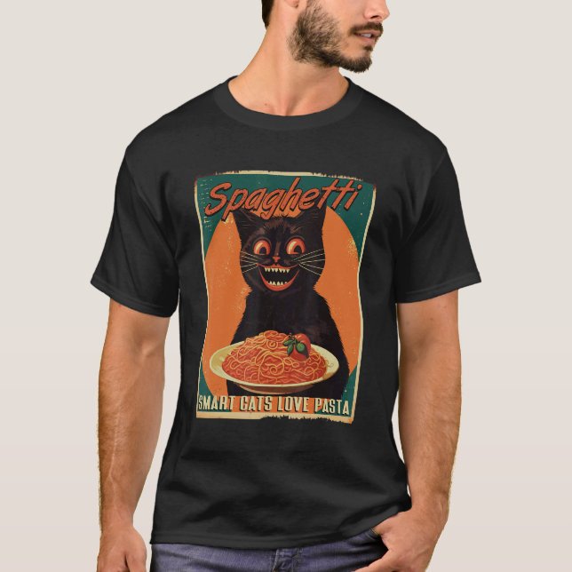Katt och Pasta Smarta Katter Älskar Spaghetti Kvin T Shirt (Framsida)