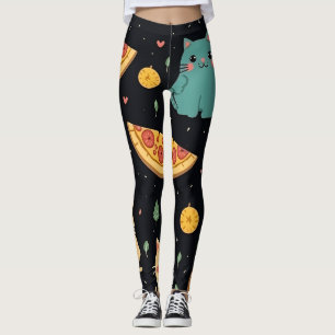 Katt- och pizzautskrift för kvinnlig benlag leggings