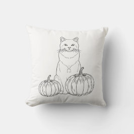 Katt Och Pumpa Minimalistisk Linje Konst Höst Kudde