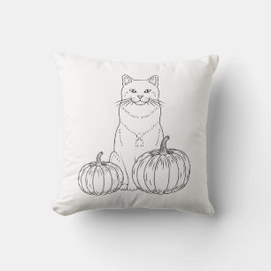 Katt Och Pumpa Minimalistisk Linje Konst Höst Kudde