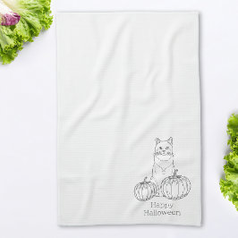 Katt- och pumpinredningskonst enkel minimal Hallow Kökshandduk