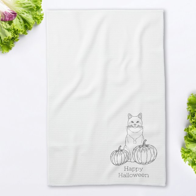 Katt- och pumpinredningskonst enkel minimal Hallow Kökshandduk (Skapare uppladdad)