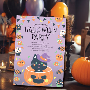 Katt och pumpkin Halloween Inbjudningar