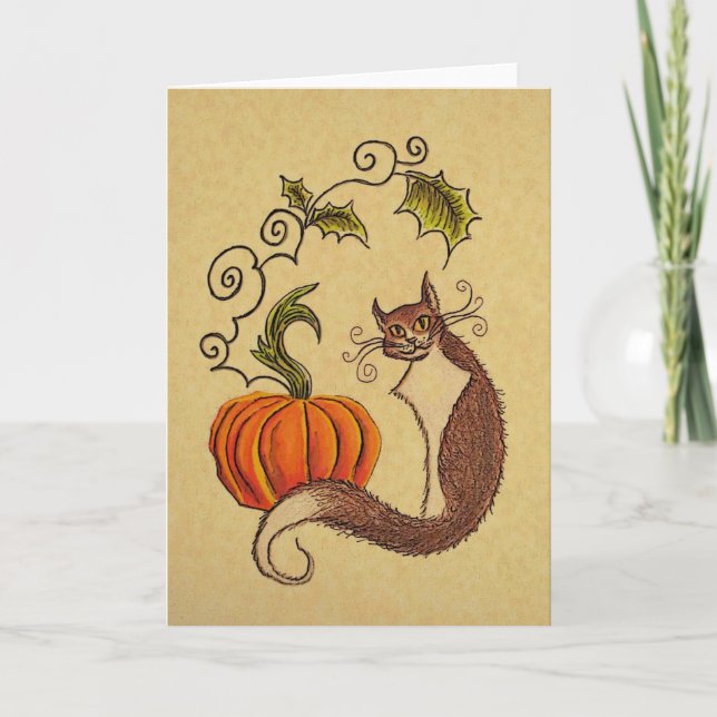 Katt- och Pumpkin Halloween-kort Kort (Framsida)