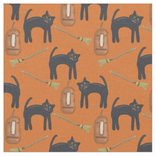 Katt och pumpor av prim, Halloween Fabric Tyg