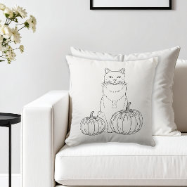 Katt- och pumpor - höst med minimal konturteckning kudde