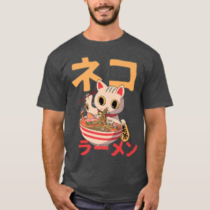 Katt och Ramen design kawaii anime japansk Cat Ra T Shirt