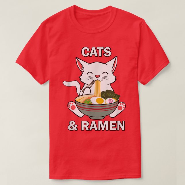Katt och Ramen Noodles Cute Kattunge Japansk mat T Shirt (Design framsida)
