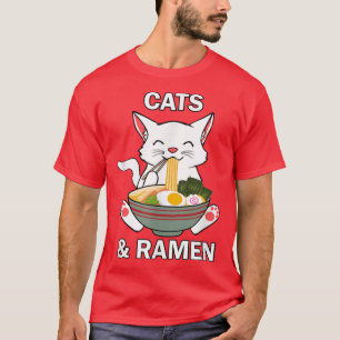 Katt och Ramen Noodles Cute Kattunge Japansk mat T Shirt
