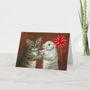 Katt och Råtta som dansar julkort Helgkort