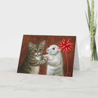 Katt och Råtta som dansar julkort Helgkort