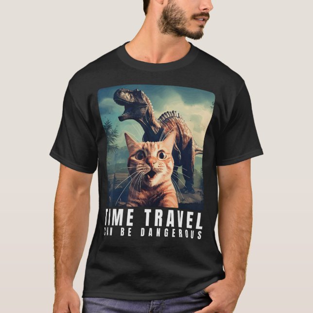 Katt- och Rex-tidsresor kan vara farliga katt T Shirt (Framsida)