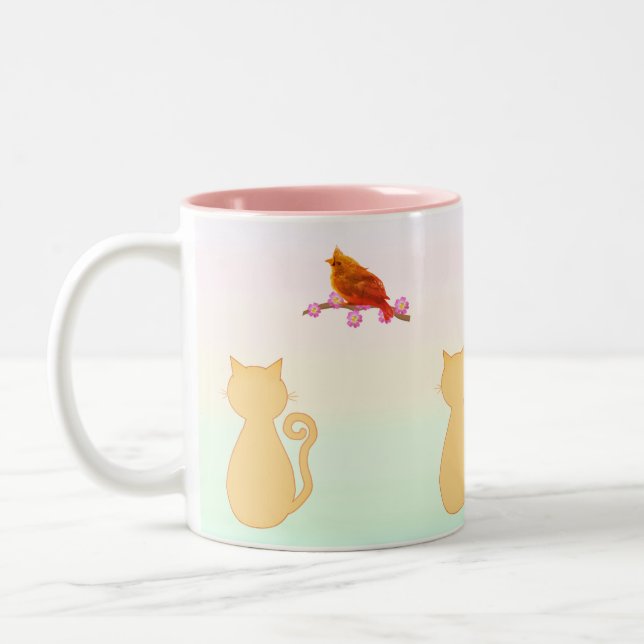 Katt och röd fågel Två-Tonad mugg (Vänster)