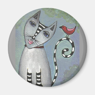 Katt och rödfåglar - magnet