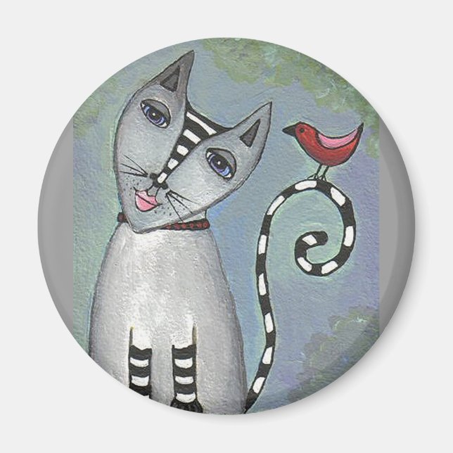 Katt och rödfåglar - magnet (Framsidan)