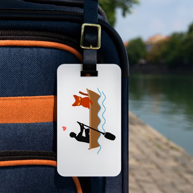 Katt och Rower i Boat Funny Whimsical Djurälskare Bagagebricka (Skapare uppladdad)