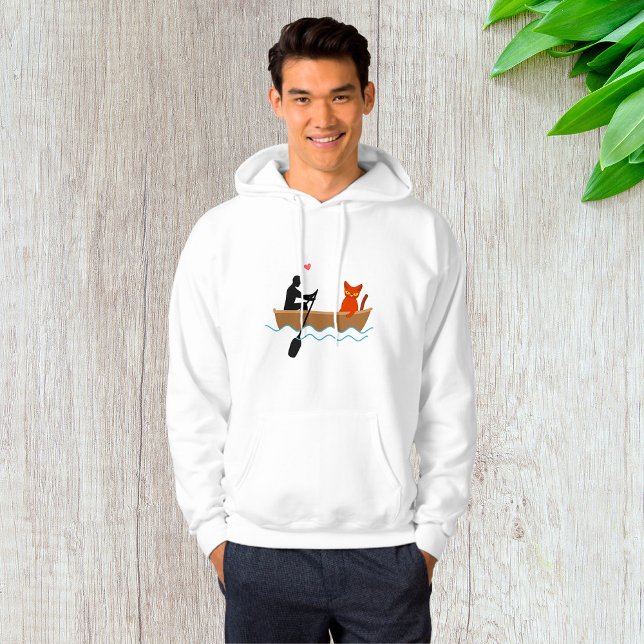 Katt och Rower i Boat Funny Whimsical Djurälskare Hoodie (Skapare uppladdad)
