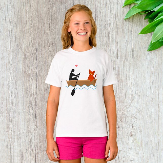 Katt och Rower i Boat Funny Whimsical Djurälskare T Shirt (Skapare uppladdad)