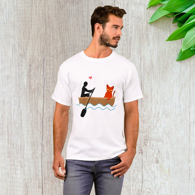 Katt och Rower i Boat Funny Whimsical Djurälskare T Shirt (Skapare uppladdad)