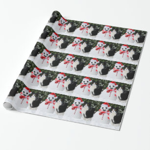 Katt- och Santa snögubbejul Presentpapper