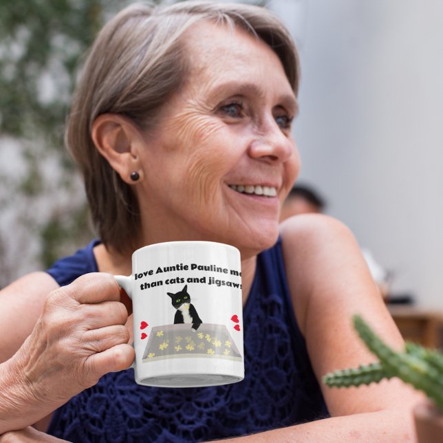 Katt och saws får mig att le kattpussel kärlek kaffemugg (Skapare uppladdad)