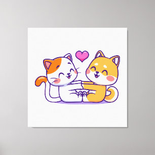 Katt Och Shiba Inu Canvastryck