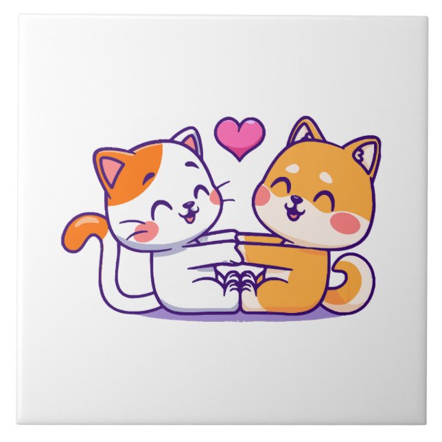 Katt Och Shiba Inu Kakelplatta (Framsidan)