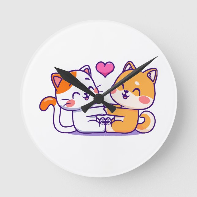 Katt Och Shiba Inu Rund Klocka (Framsida)