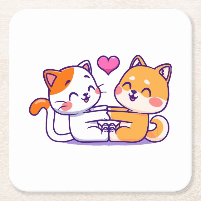 Katt Och Shiba Inu Underlägg Papper Kvadrat (Framsidan)