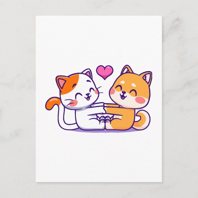 Katt Och Shiba Inu Vykort (Framsida)