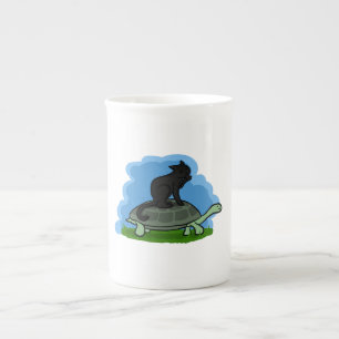 Katt Och Sköldpadda Benporslin Mugg