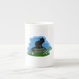Katt Och Sköldpadda Benporslin Mugg